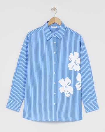 Placement Print Oversized Striped Poplin Shirt