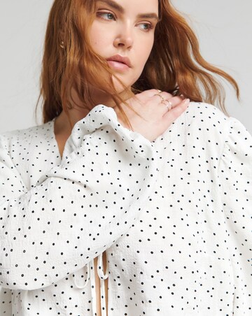 Simply Be Spot Print Tie Front Long Sleeve Blouse