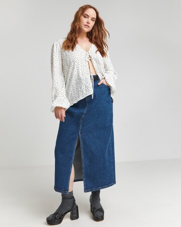 Simply Be Spot Print Tie Front Long Sleeve Blouse