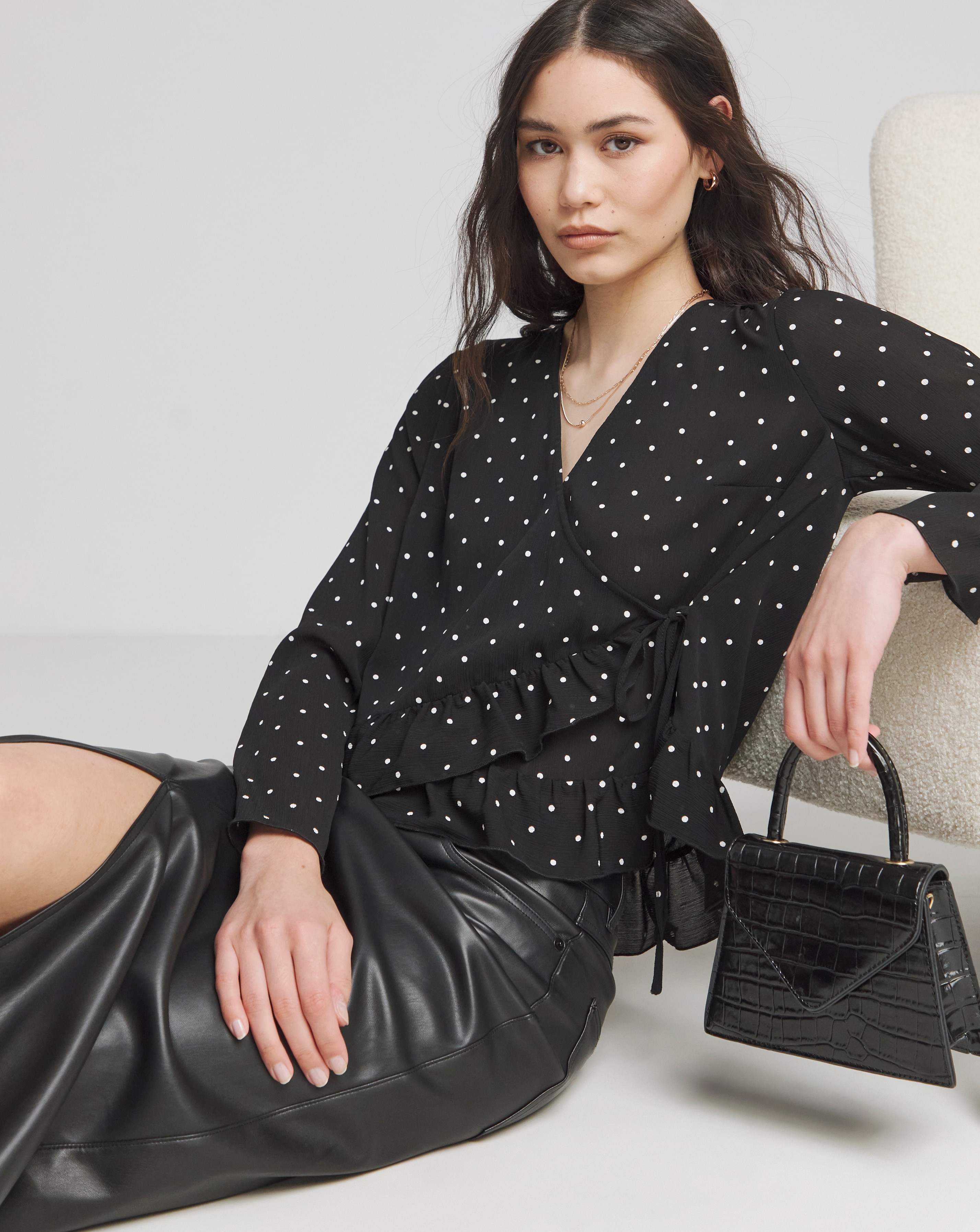 Simply Be Spot Print Sheer Wrap Blouse