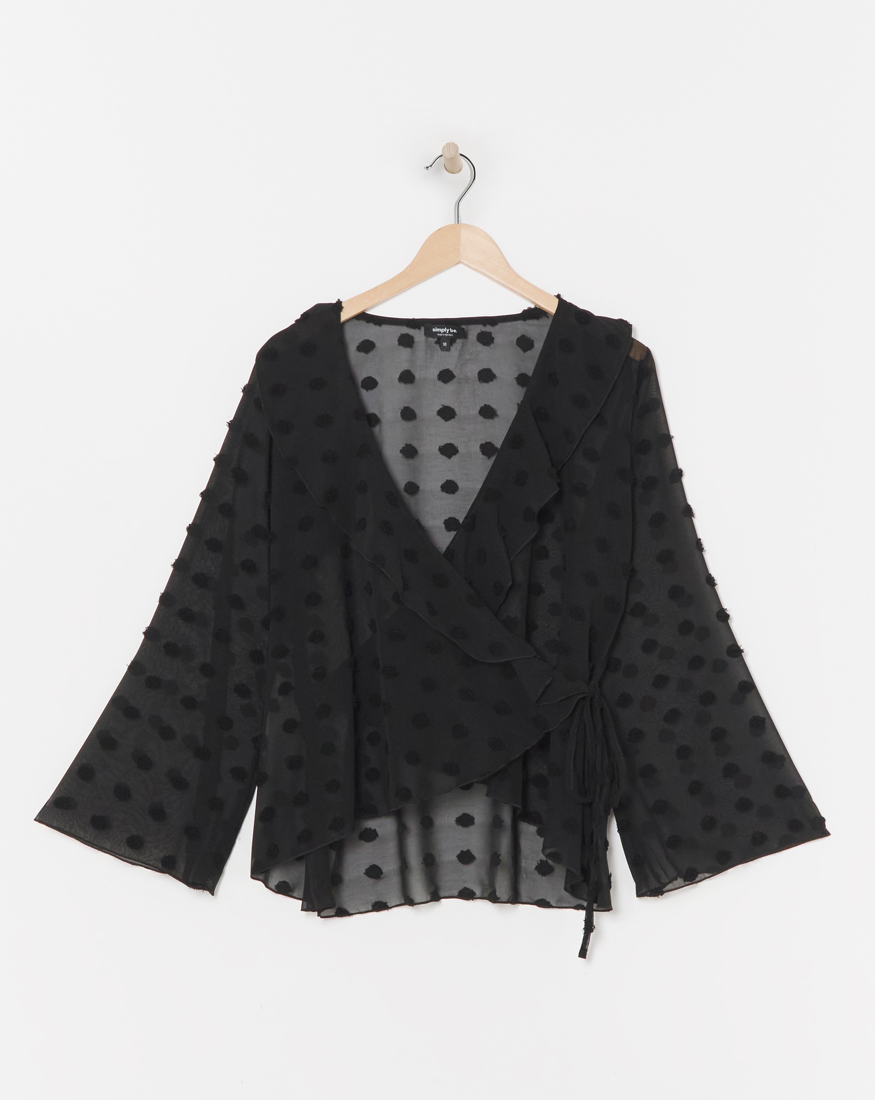 Black Oversized Dobby Wrap Blouse