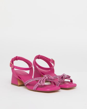 Cassia Diamante Bow Low Block Heel Sandals - Wide Fit (E)