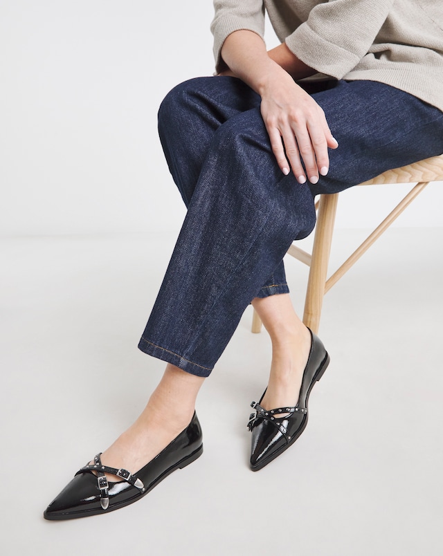 Livorno Pointed Buckle Detail Ballerina Wide E Fit