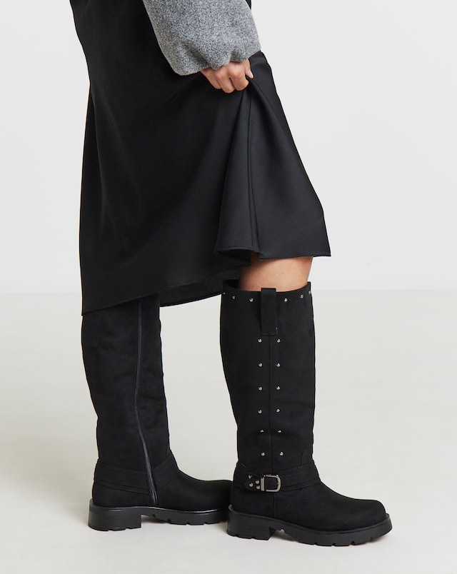 Studded Biker Boots Wide Curvy