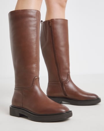Berry Leather Knee High Riding Boots - Wide Fit (E) & Super Curvy Calf