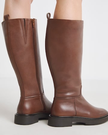 Berry Leather Knee High Riding Boots - Wide Fit (E) & Super Curvy Calf