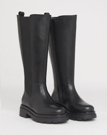 Majesty Knee High Leather Chelsea Boots - Wide Fit (E) & Super Curvy Calf