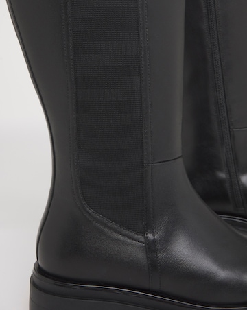 Majesty Knee High Leather Chelsea Boots - Wide Fit (E) & Super Curvy Calf