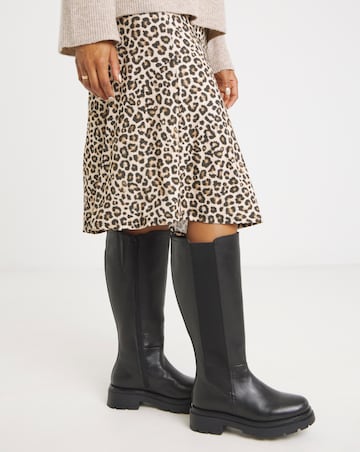 Majesty Knee High Leather Chelsea Boots - Wide Fit (E) & Super Curvy Calf