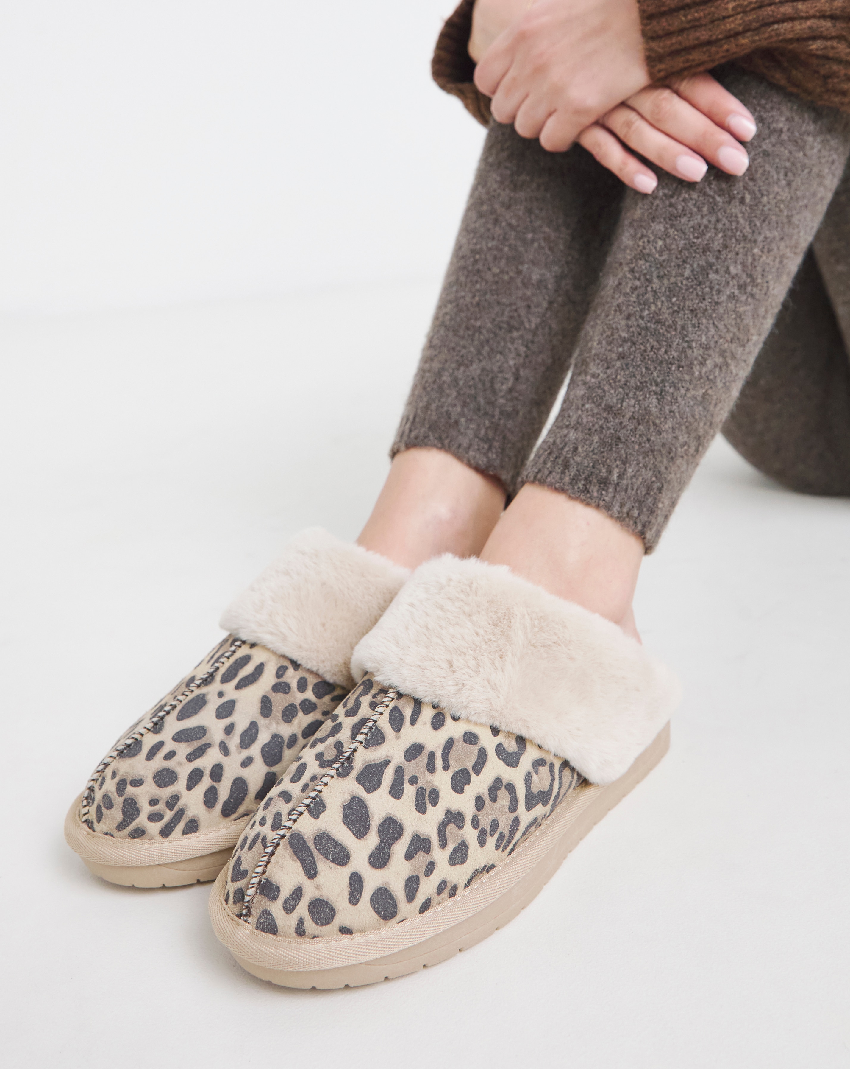 Faux Fur Lined Suede Mule Slipper Wide