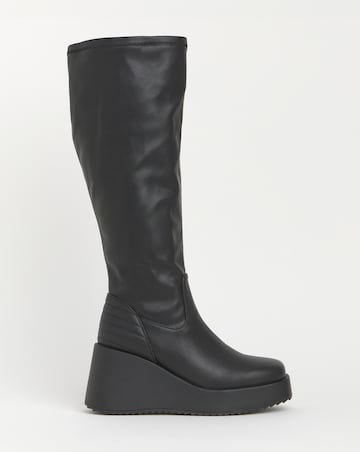 Pax Wedge Knee High Boots Quilting Detail - Wide Fit (E) & Curvy Calf