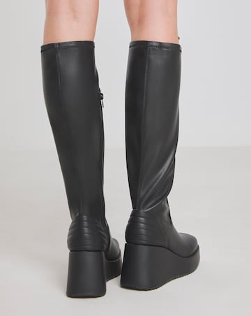 Pax Wedge Knee High Boots Quilting Detail - Wide Fit (E) & Curvy Calf