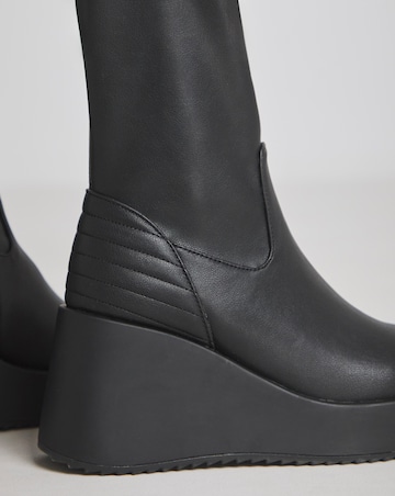 Pax Wedge Knee High Boots Quilting Detail - Wide Fit (E) & Curvy Calf
