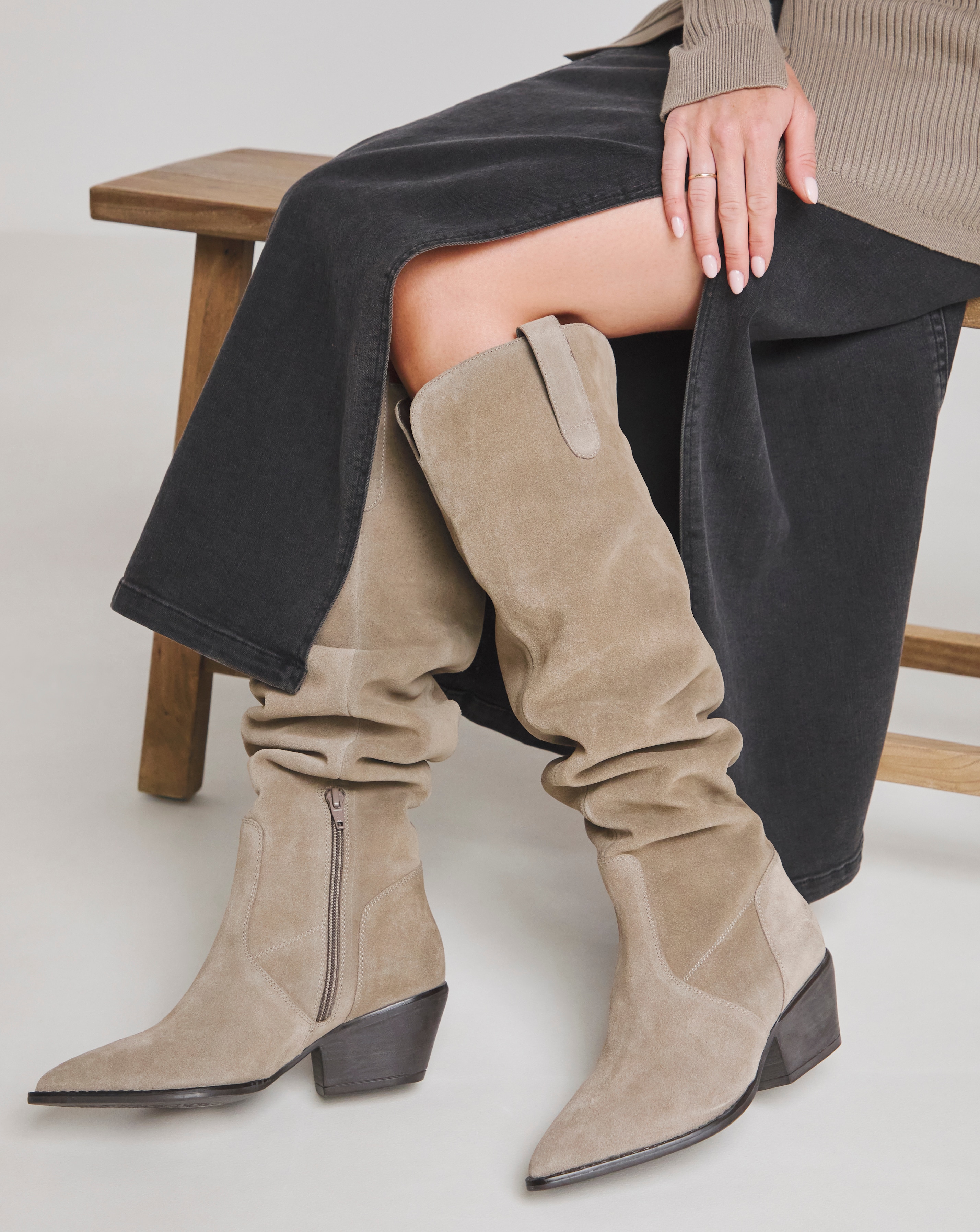 Over Knee Suede Western Boot Wide