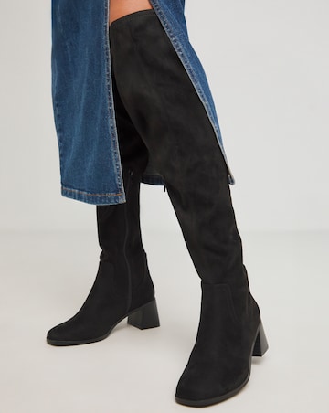 Walker Block Heel Over Knee Stretch Boots - Extra Wide Fit (EEE) & Curvy Calf