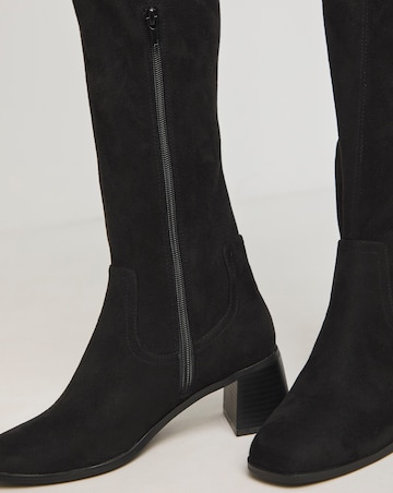 Walker Block Heel Over Knee Stretch Boots - Extra Wide Fit (EEE) & Curvy Calf