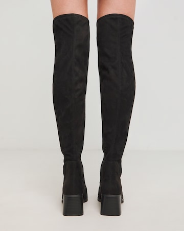 Walker Block Heel Over Knee Stretch Boots - Extra Wide Fit (EEE) & Curvy Calf