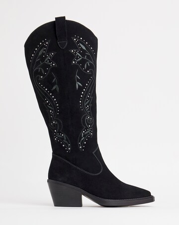 Venus Suede Embroidered Knee High Western Boots - Wide Fit (E) & Curvy Calf