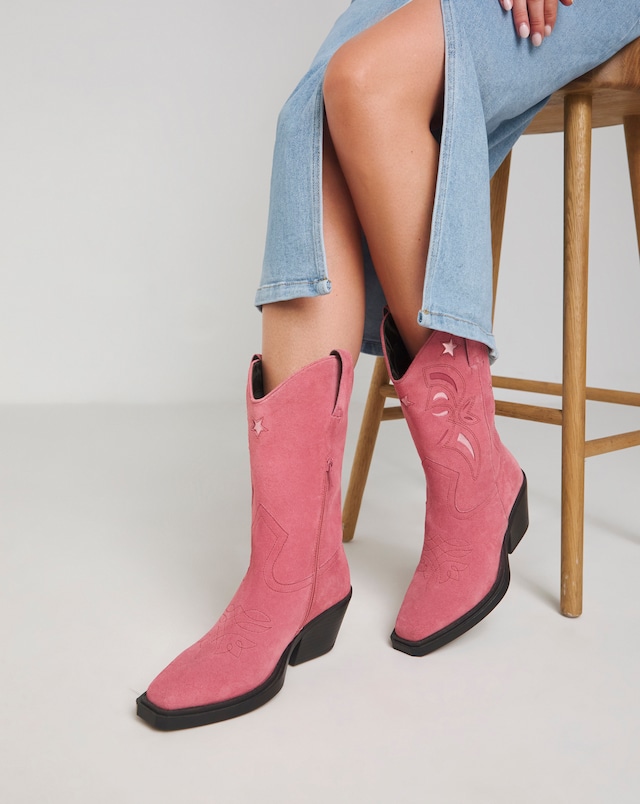 Rowan Suede Cut Out Detail Western Boots - Wide Fit (E) & Standard Calf