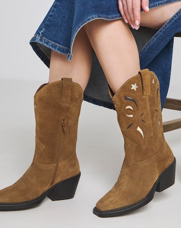 Rowan Suede Cut Out Detail Western Boots - Extra Wide Fit (EEE) & Standard Calf