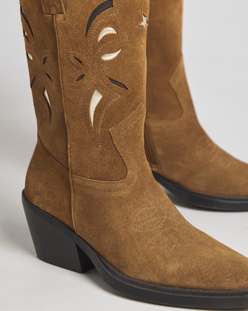 Rowan Suede Cut Out Detail Western Boots - Extra Wide Fit (EEE) & Standard Calf