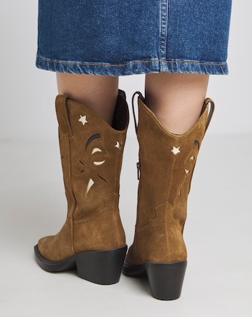 Rowan Suede Cut Out Detail Western Boots - Extra Wide Fit (EEE) & Standard Calf