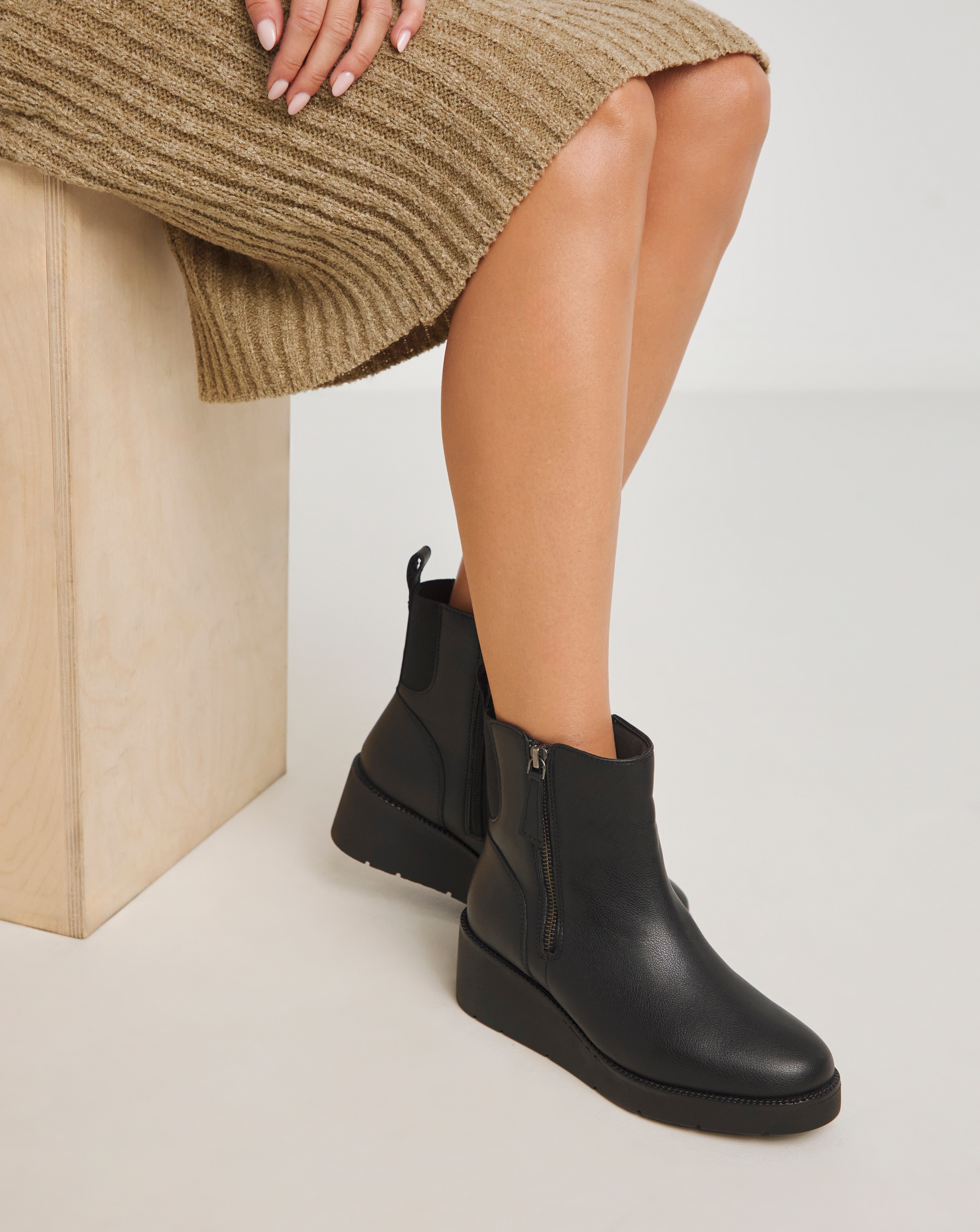 Zip Detail Wedge Ankle Boot Extra Wide