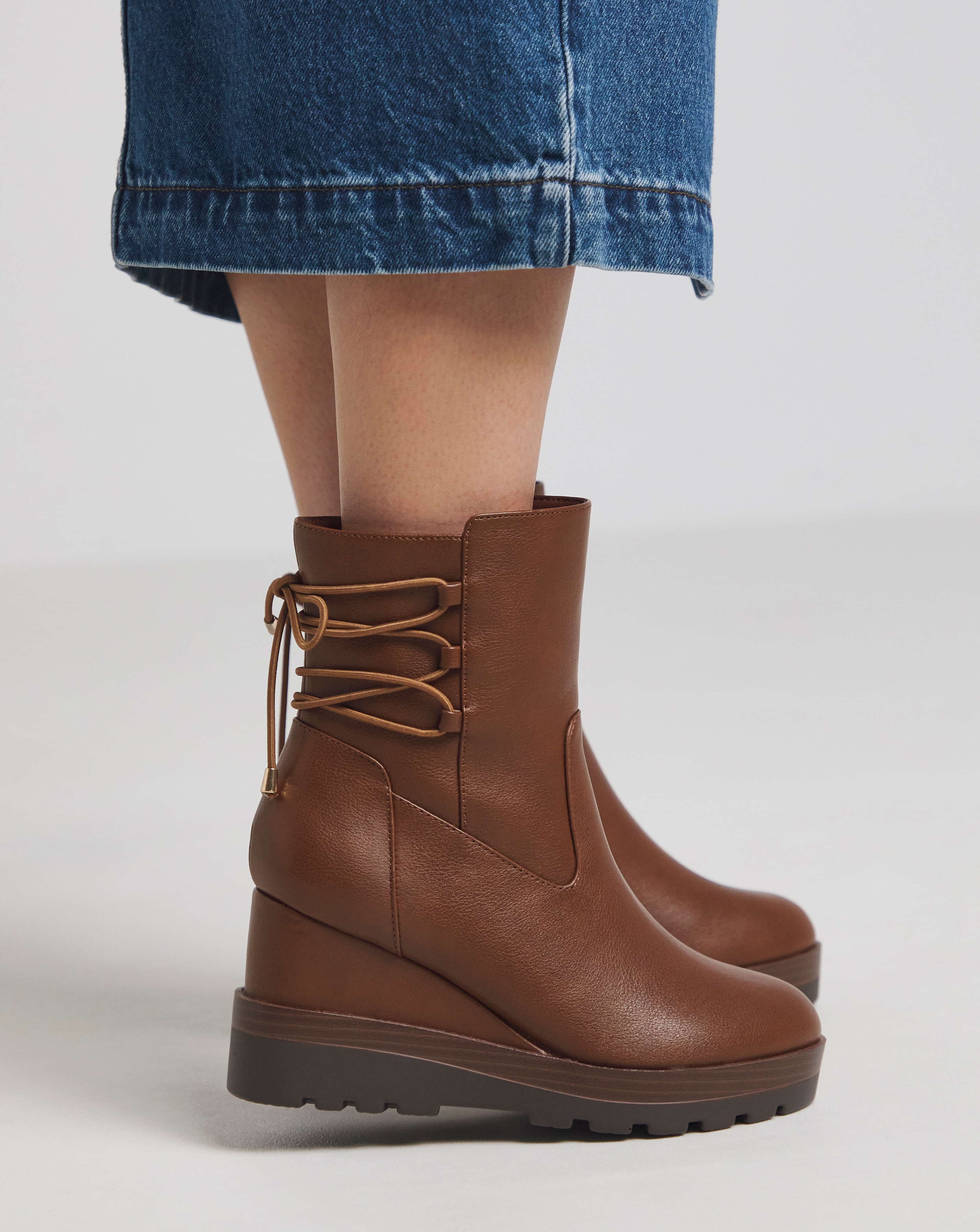 Lace Back Wedge Ankle Boots Ex Wide