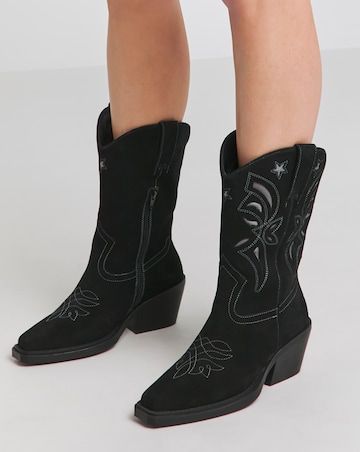 Rowan Suede Cut Out Detail Western Boots Extra Wide EEE Fit Standard Calf