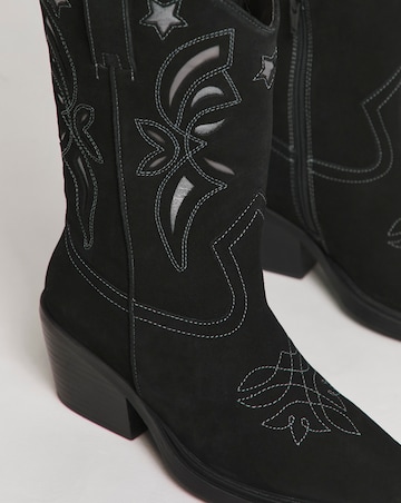 Rowan Suede Cut Out Detail Western Boots Extra Wide EEE Fit Standard Calf