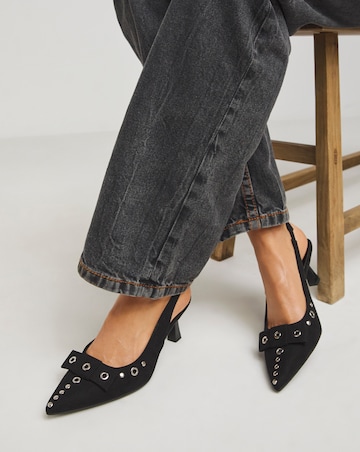 Delia Eyelet Detail Slingback Pointed Court Shoes - Extra Wide Fit (EEE)