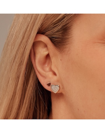 Forever Yours Sterling Silver & 9ct Rose Gold Love Heart Stud Earrings