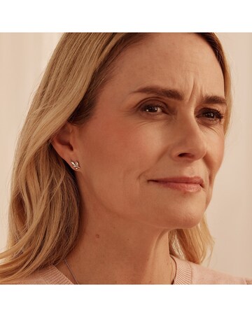 Royal Clogau Sterling Silver Leaf Stud Earrings with Topaz