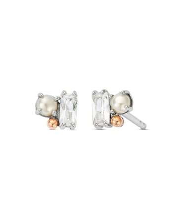 Nature's Wonder Sterling Silver Beachcomber Stud Earrings with Topaz & Pearl