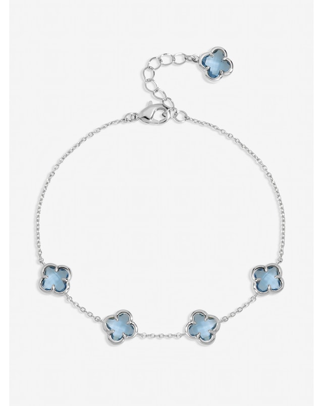 Inicio Sterling Silver Plated Light Sapphire Clover Bracelet - Gift Pouch