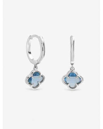 Inicio Sterling Silver Plated Light Sapphire Clover Charm Huggie Hoops