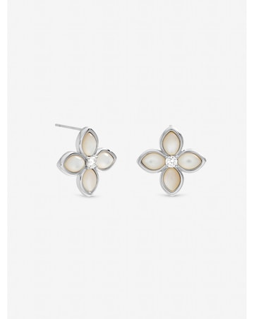 Inicio Sterling Silver Plated Mother of Pearl Clover Stud Earrings
