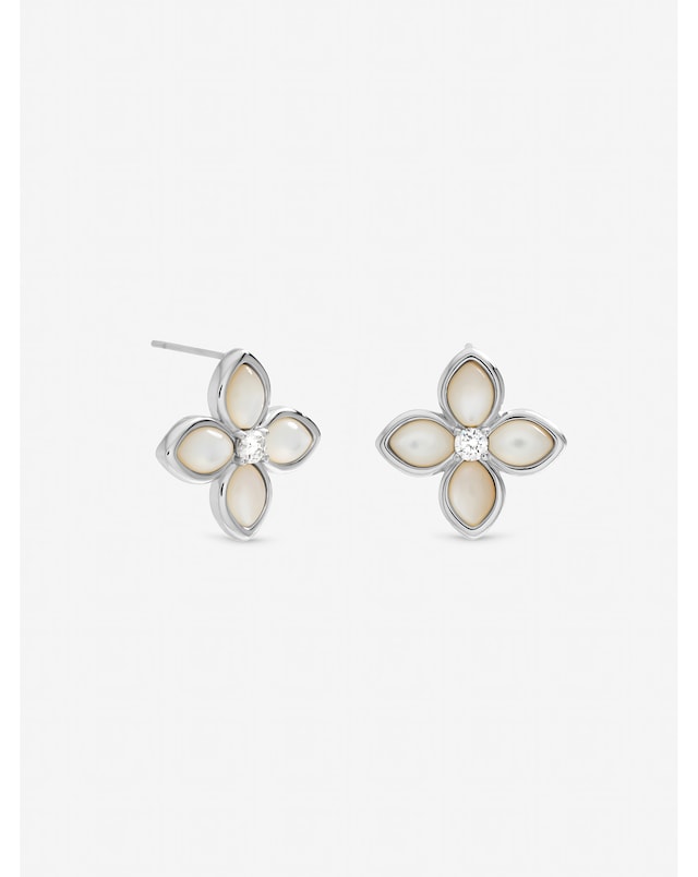 Inicio Sterling Silver Plated Mother of Pearl Clover Stud Earrings