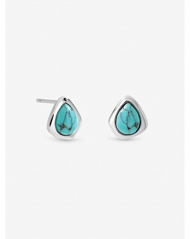 Inicio Sterling Silver Plated Turquoise Polished Stud Earrings