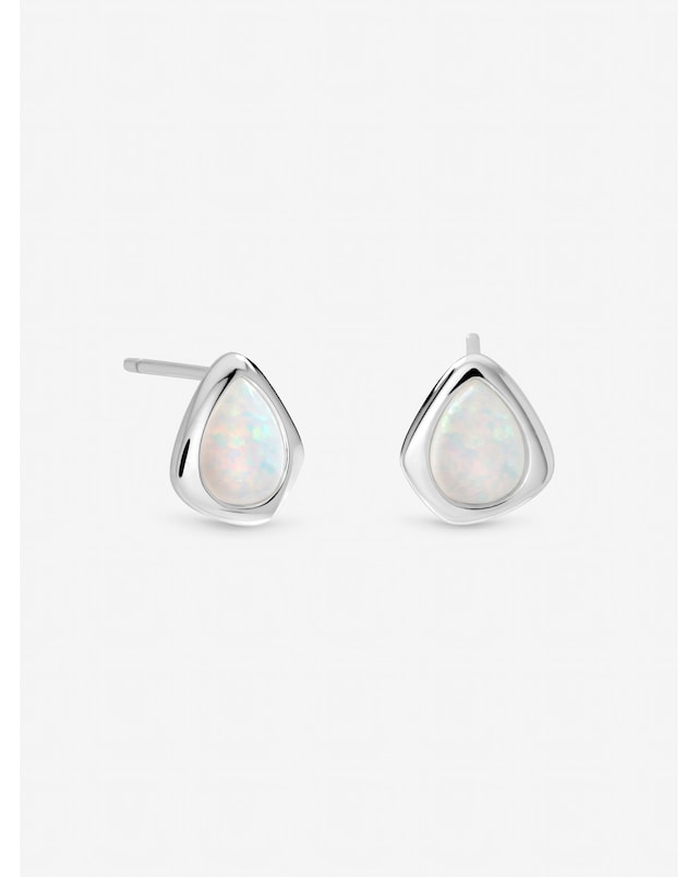 Inicio Sterling Silver Plated Opal Polished Stud Earrings
