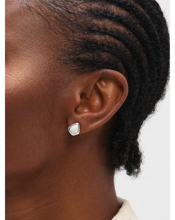 Inicio Sterling Silver Plated Opal Polished Stud Earrings