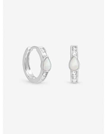 Inicio Sterling Silver Plated Opal Huggie Hoops