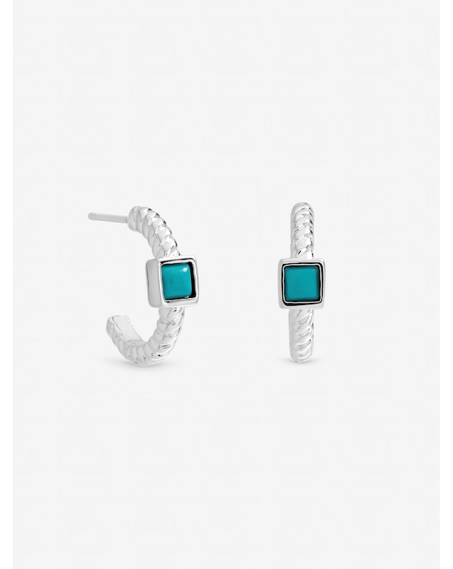 Inicio Sterling Silver Plated Turquoise Huggie Hoops