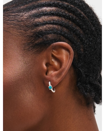 Inicio Sterling Silver Plated Turquoise Huggie Hoops