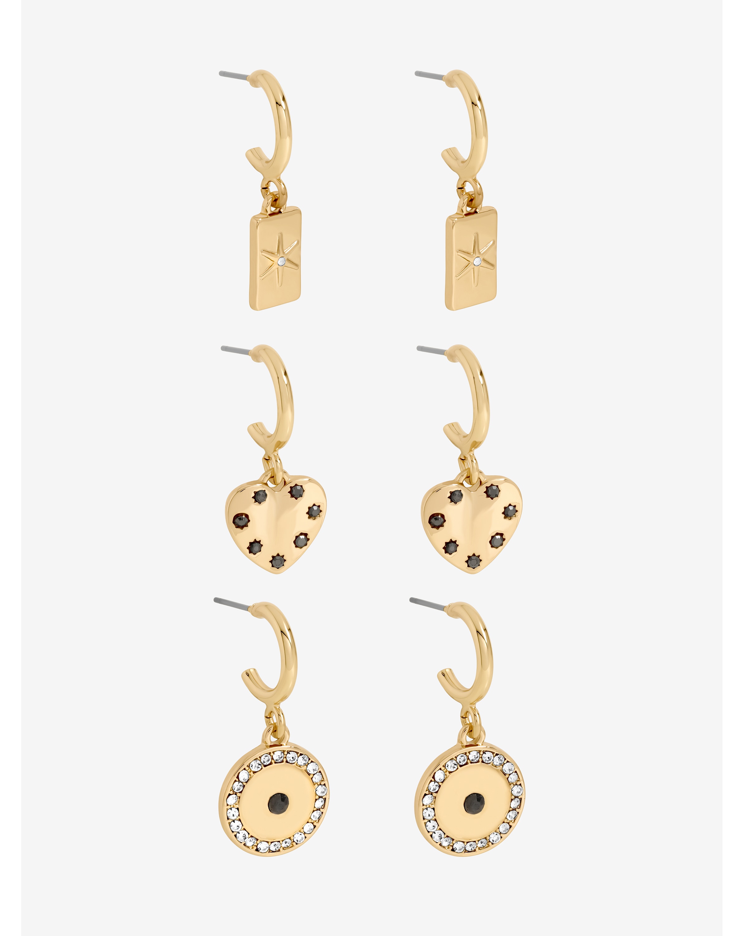 New In - Gold Heart Charm Earrings - Pack of 3