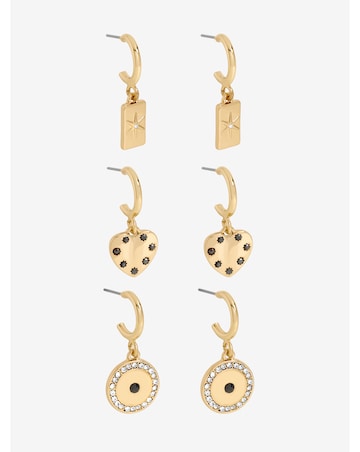 Mood Gold Plated Heart Charm Earrings - Pack of 3