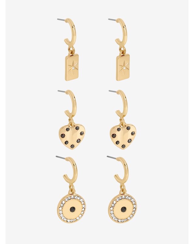 Mood Gold Plated Heart Charm Earrings - Pack of 3