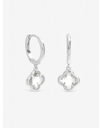 Inicio Sterling Silver Plated Crystal Clover Charm Huggie Hoops
