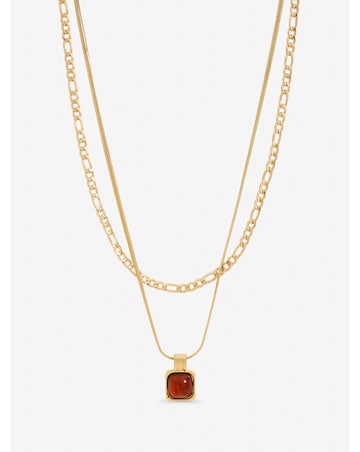 Mood Gold Plated Double Layer Chain and Resin Necklace