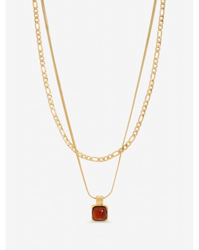 Mood Gold Plated Double Layer Chain and Resin Necklace